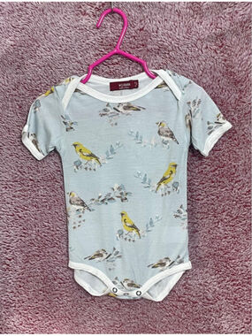 Baby Milkbarn blue Bird Print super soft bamboo Bodysuit 6-12 Months
